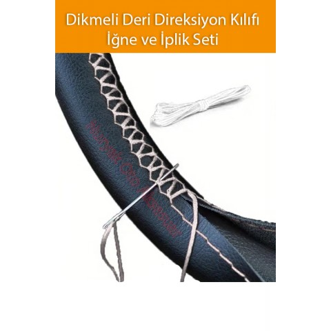 Beyaz Dikiş Dikmeli Deri Direksiyon Kılıfı