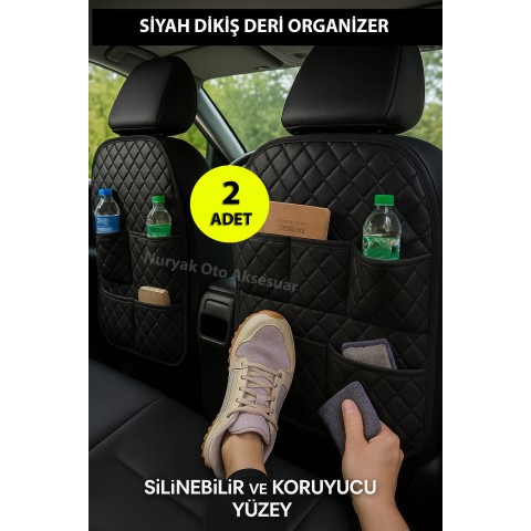 Siyah Dikiş Oto Deri Organizer 2 Adet