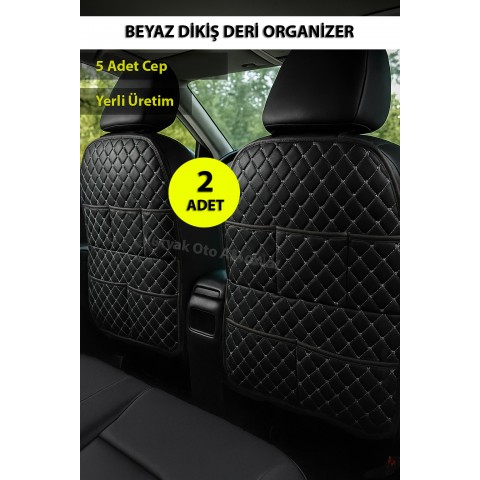 Beyaz Dikiş Oto Deri Organizer - 2 Adet