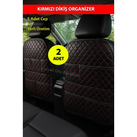 Kırmızı Dikiş Oto Deri Organizer 2 Adet