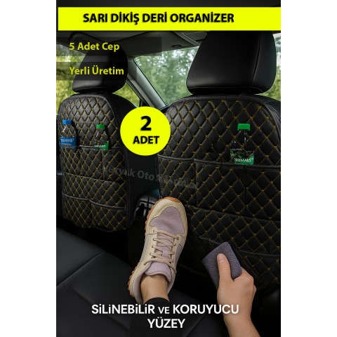 Sarı Dikiş Oto Deri Organizer - 2 Adet